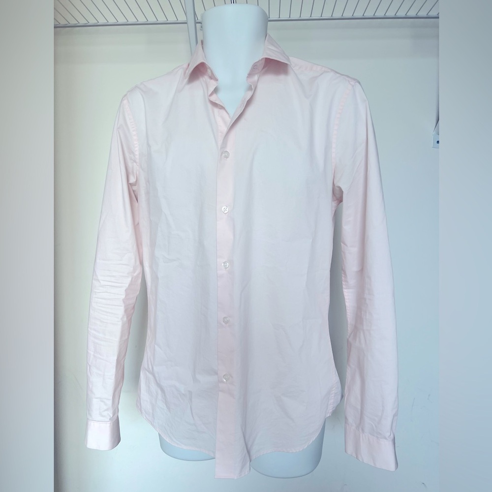 Pink salmon color top man slim fitted long sleeve